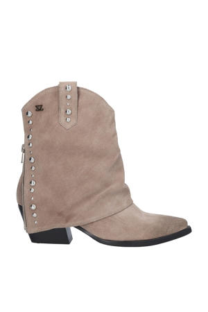 suède cowboylaarzen met flap beige