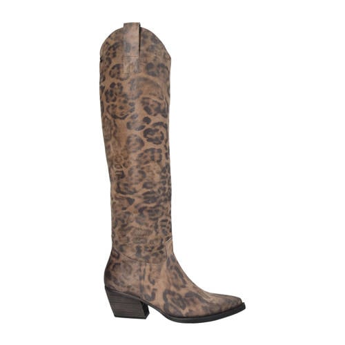 Lazamani suède cowboylaarzen met panterprint cognac/zwart afbeelding