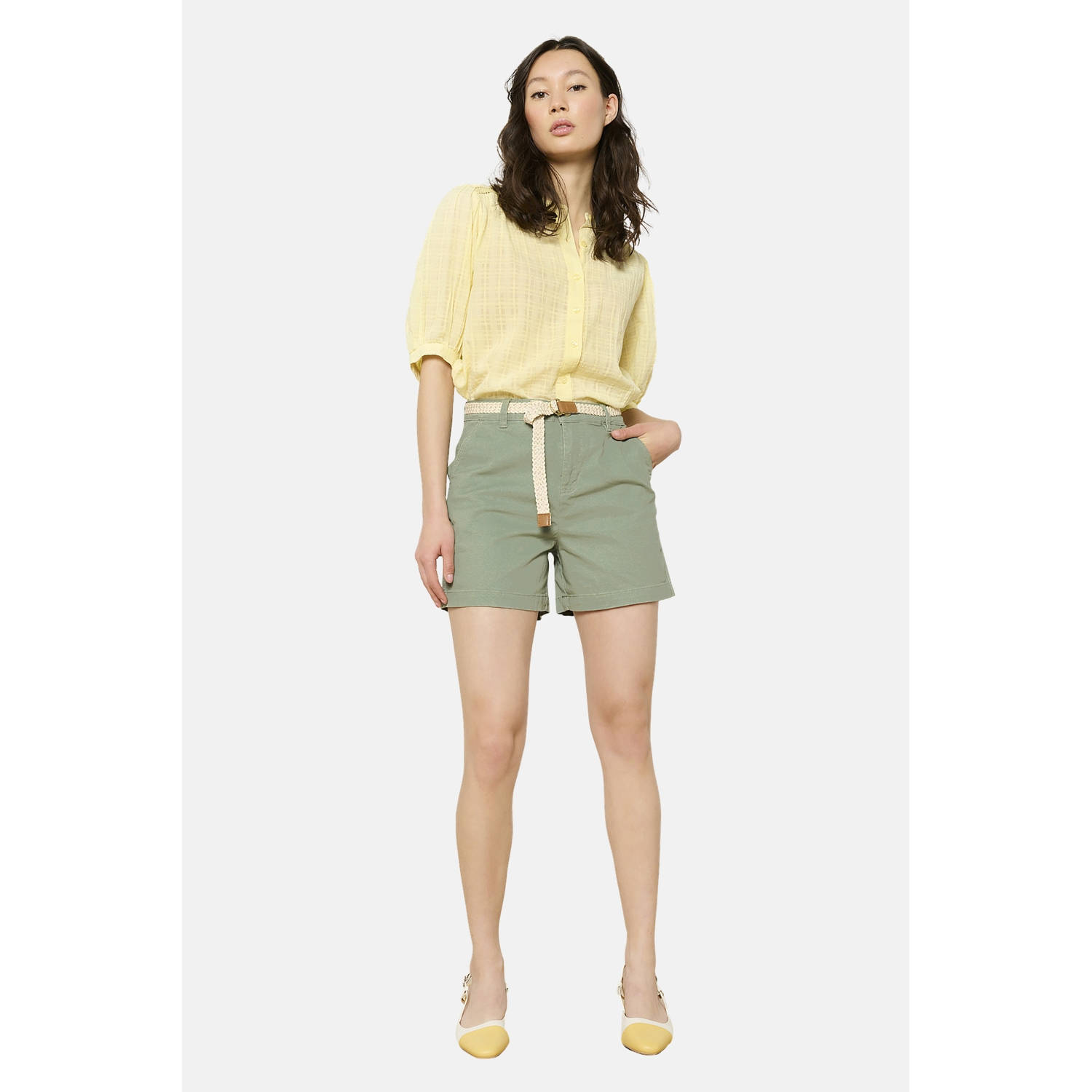 LOLALIZA wide leg regular waist chino short lichtkaki