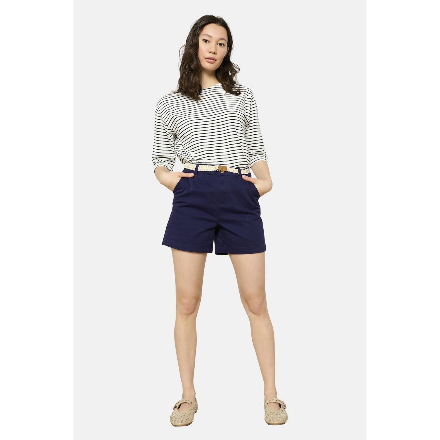 LOLALIZA wide leg regular waist chino short donkerblauw