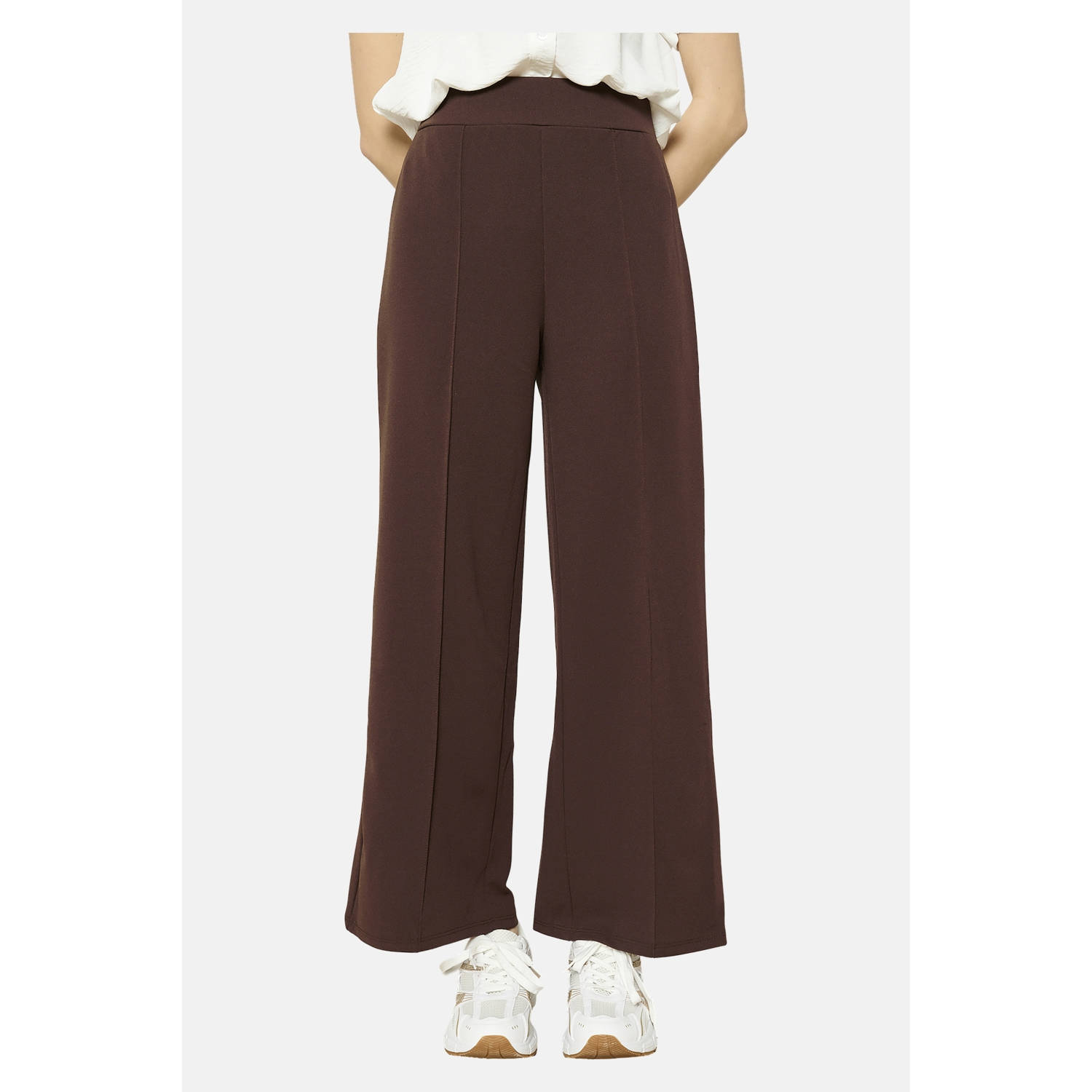 LOLALIZA wide leg high waist casual broek donkerbruin