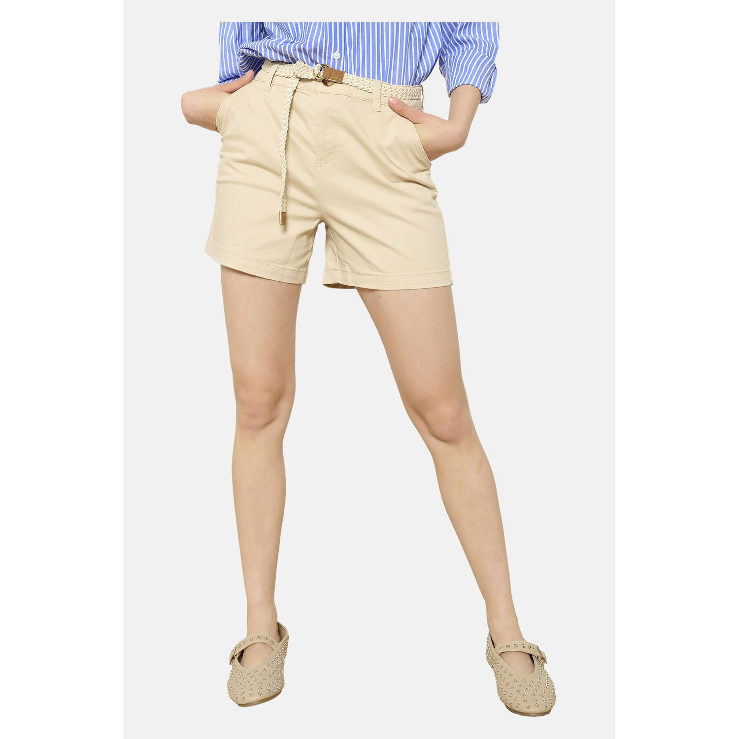 LOLALIZA wide leg regular waist chino short beige