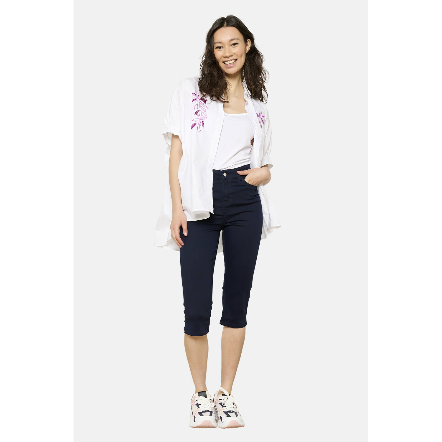LOLALIZA slim regular waist broek donkerblauw