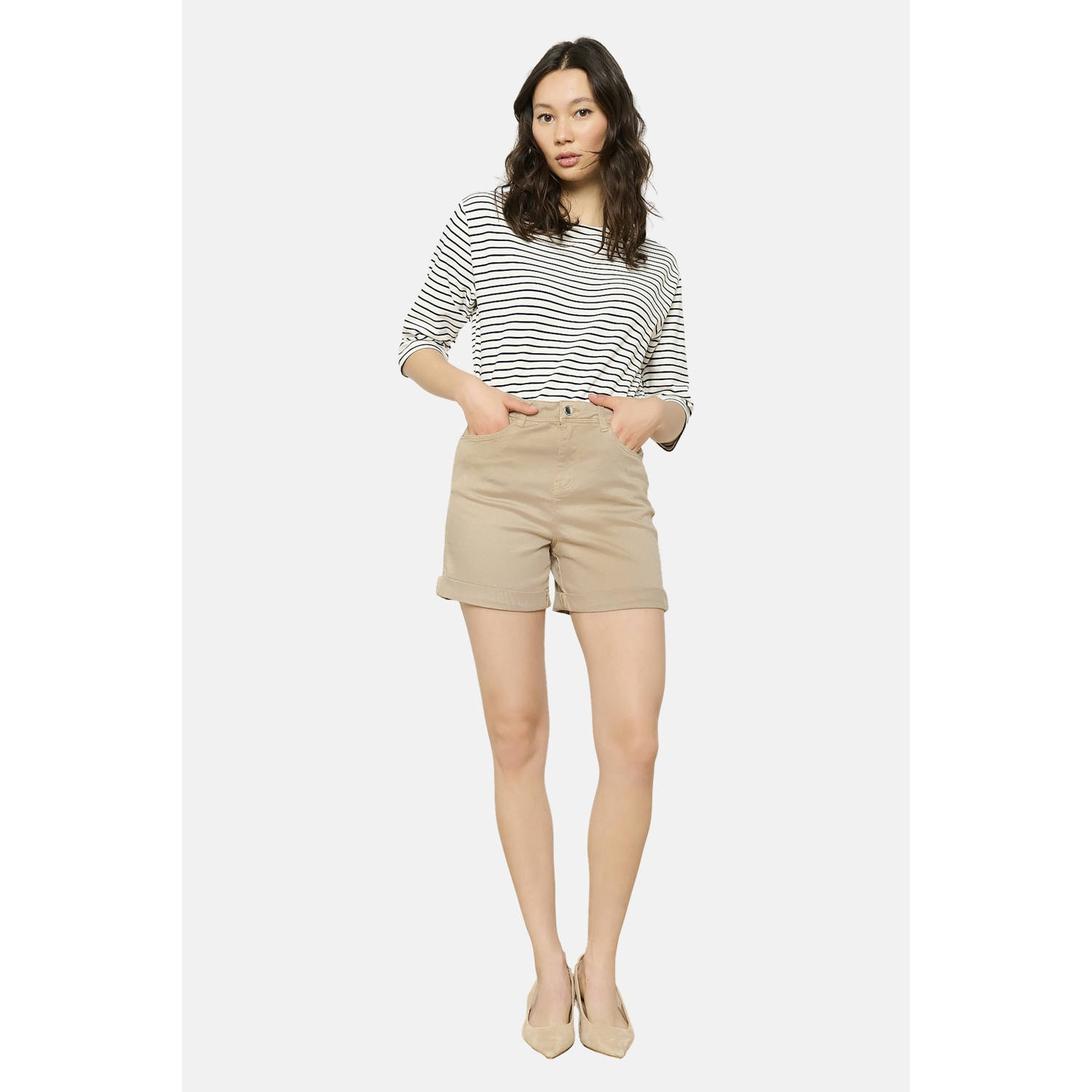 LOLALIZA straight regular waist denim short taupe