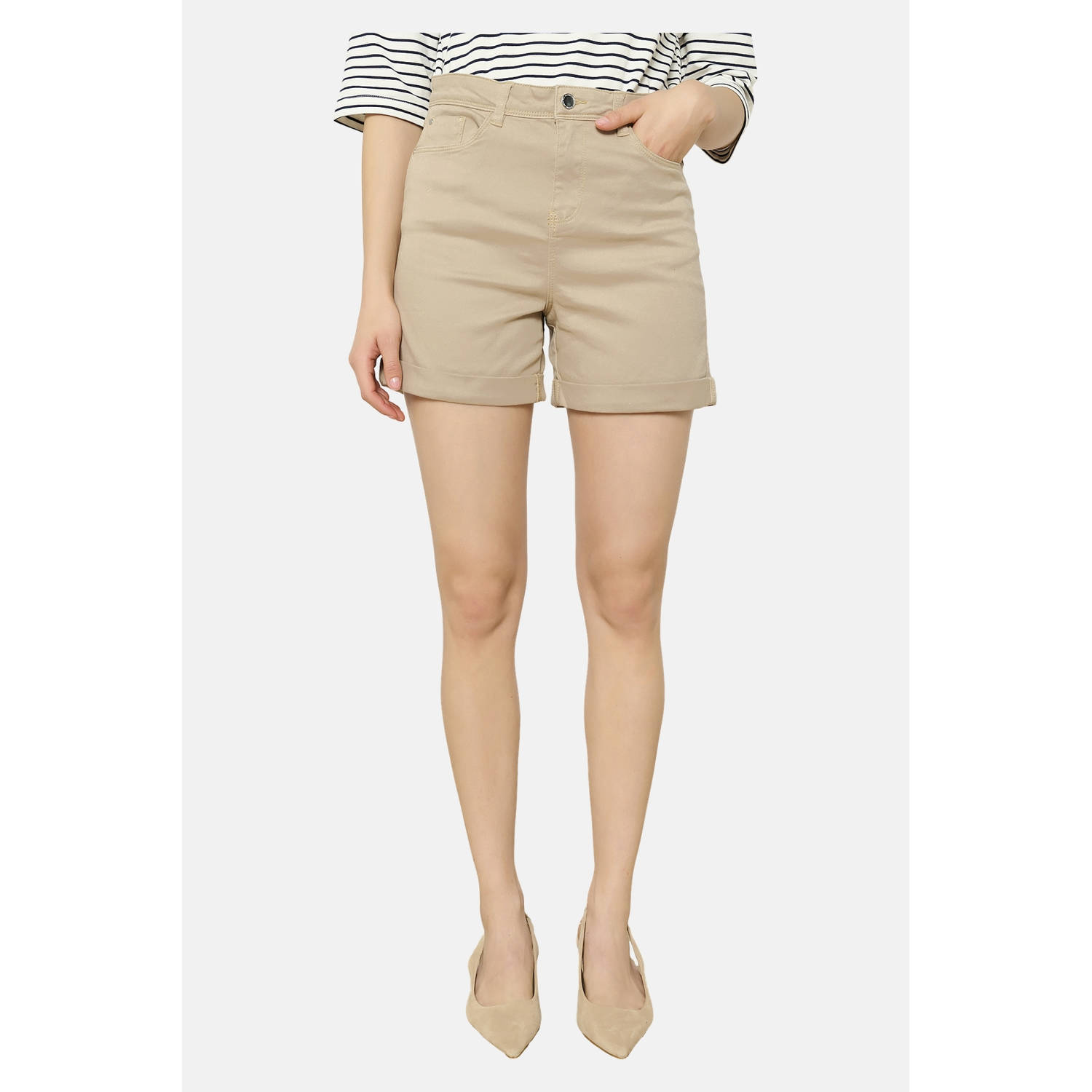 LOLALIZA straight regular waist denim short taupe