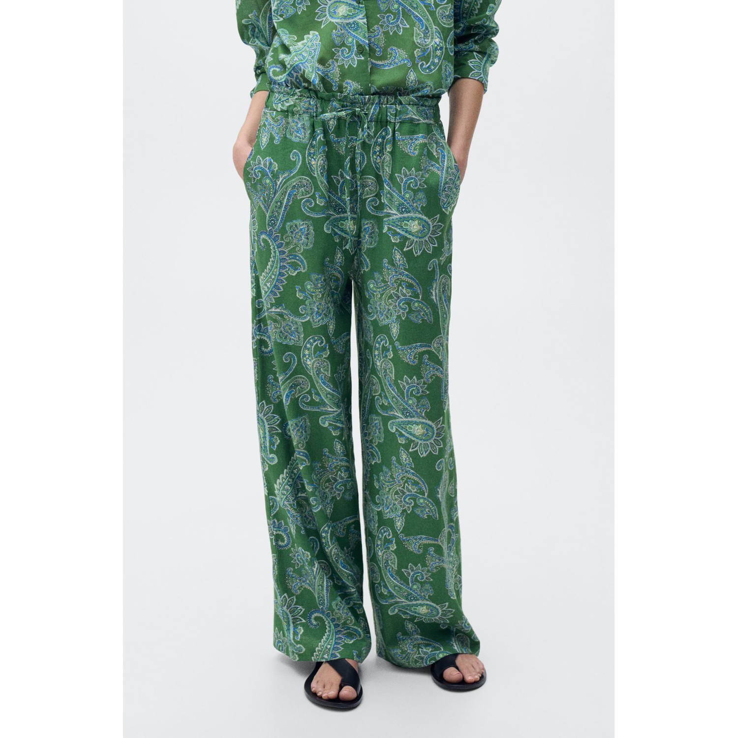 Mango wide leg regular waist broek groen