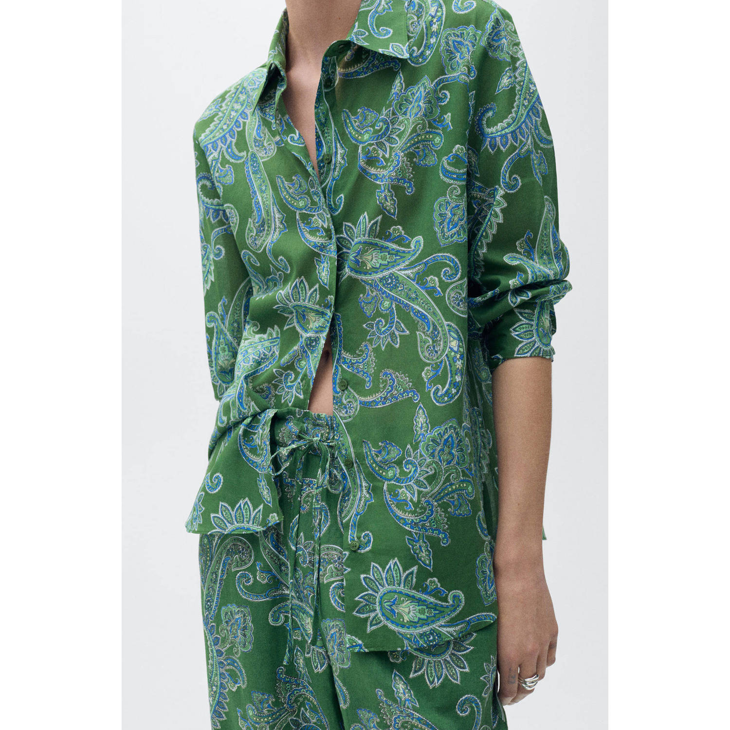 Mango wide leg regular waist broek groen