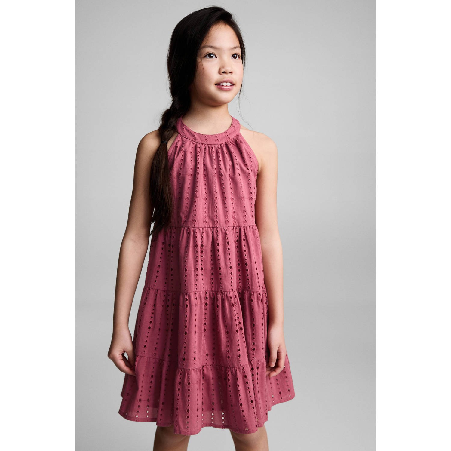 Mango Kids korte jurk broderie roze