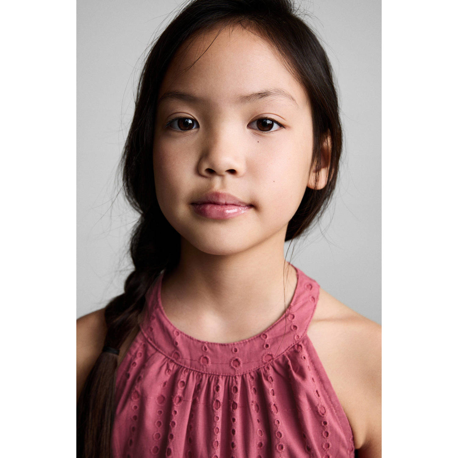 Mango Kids korte jurk broderie roze