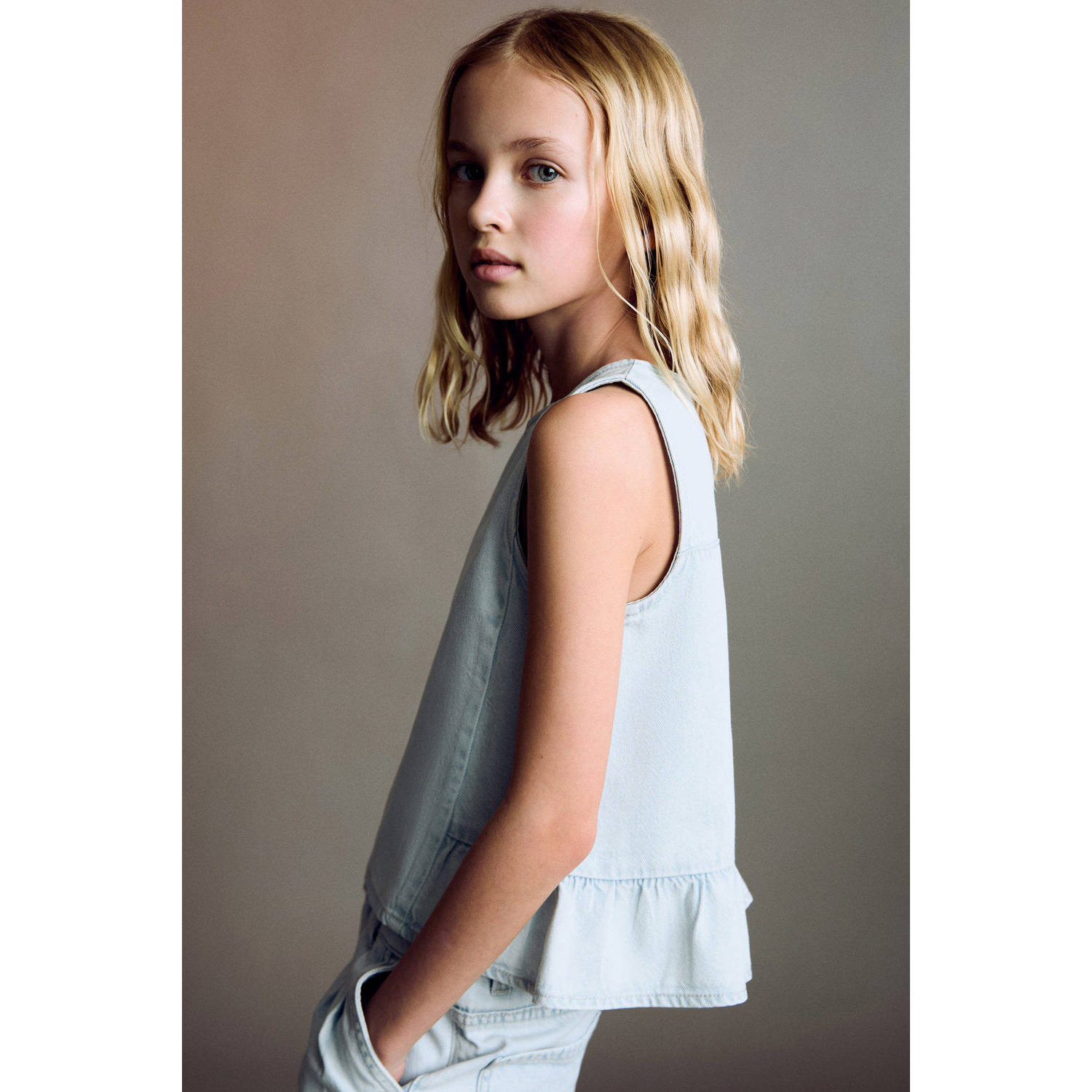 Mango Kids denim mouwloze top light blue denim