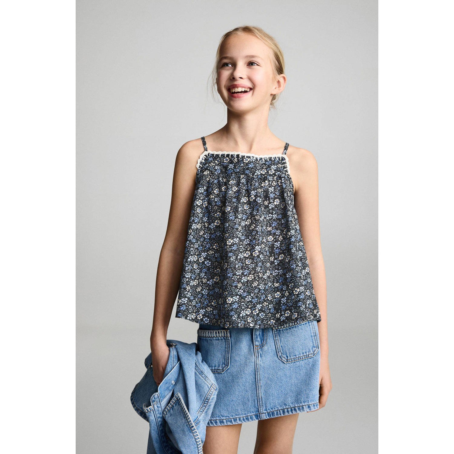 Mango Kids spaghettitop donkerblauw