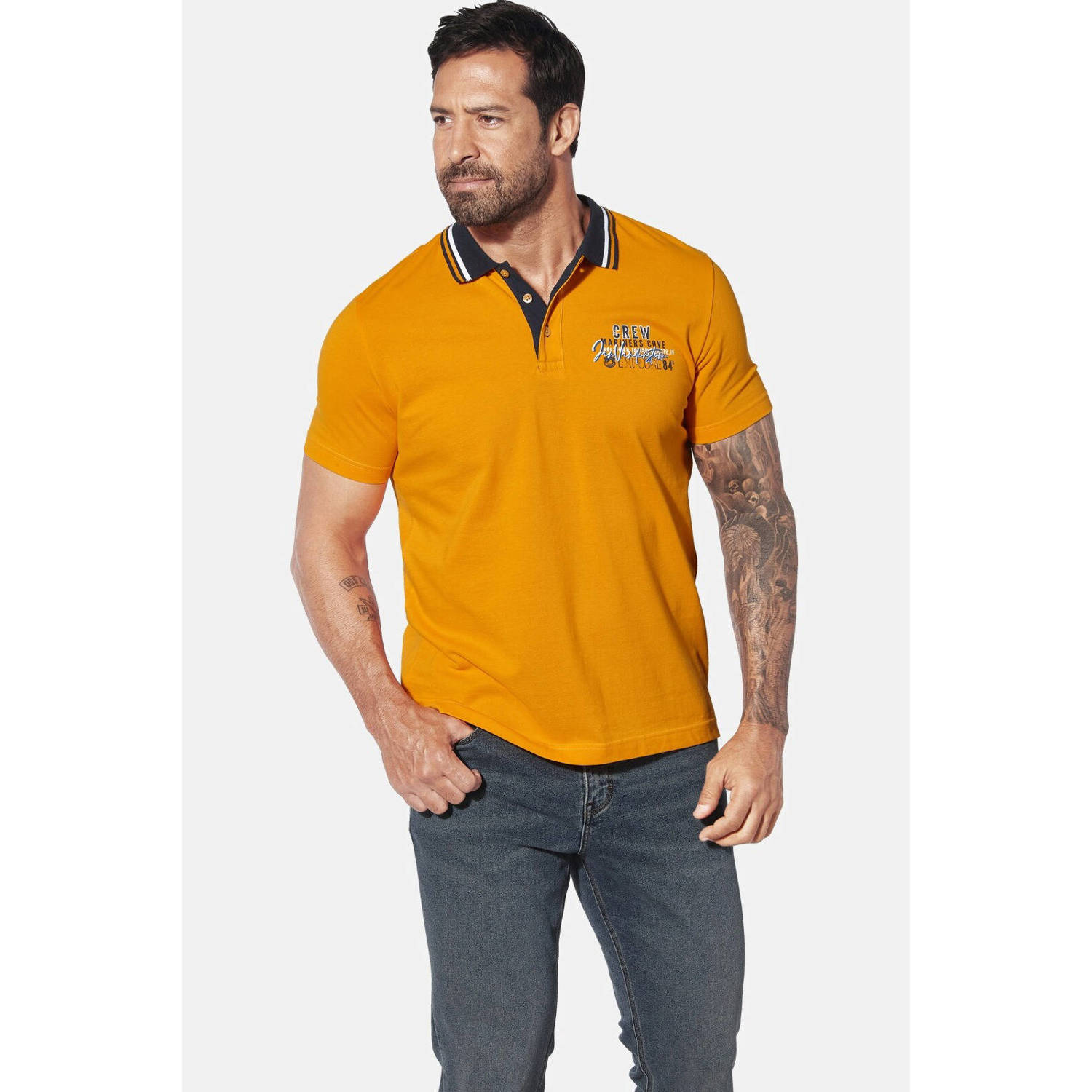 Jan Vanderstorm +FIT Collectie polo TEOFIL Plus Size oranje donkerblauw