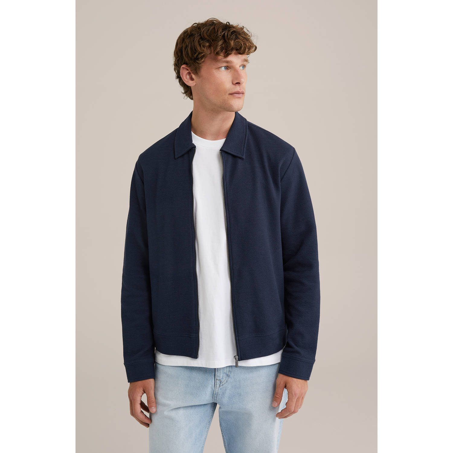 WE Fashion sweatvest met textuur donkerblauw