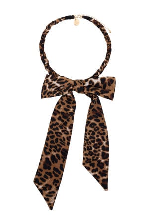 ketting met strik en panterprint bruin