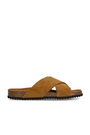 suède slippers cognac
