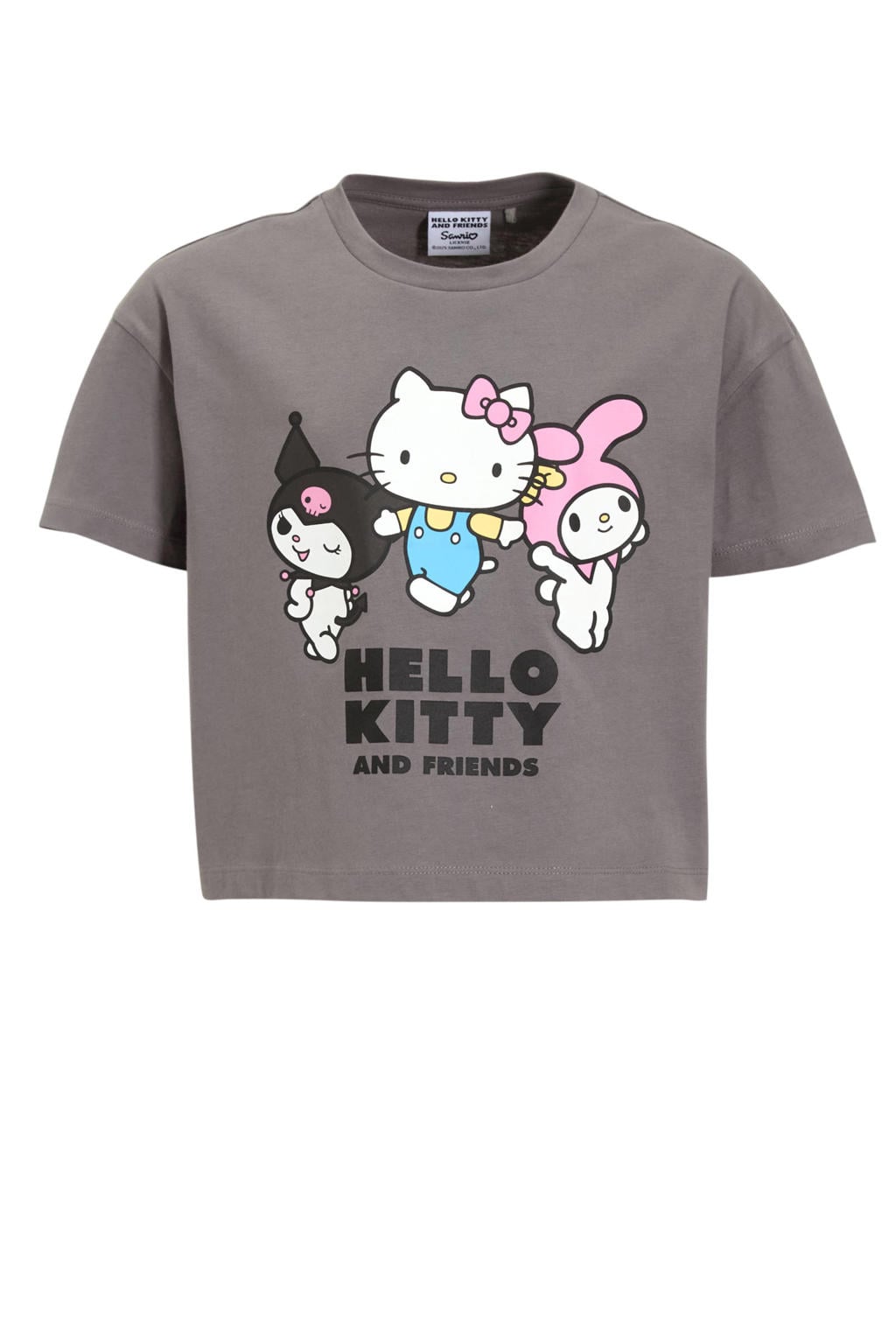 Grijze meisjes Coolcat boxy T-shirt Hello Kitty & Friends license Katie van katoen met printopdruk, korte mouwen en ronde hals