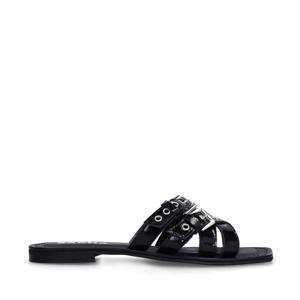  lakleren slippers zwart