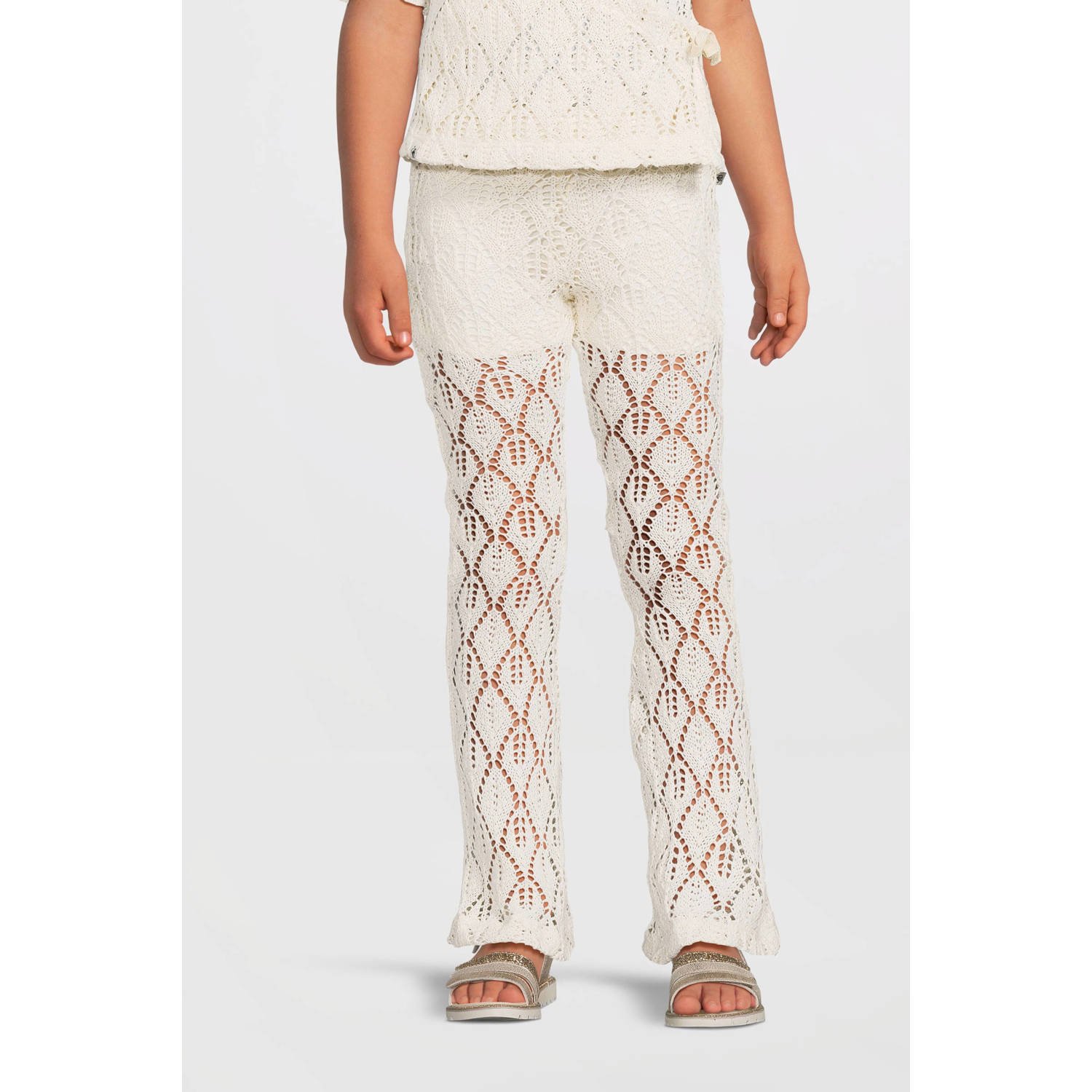 Me & My Monkey crochet flared broek crème