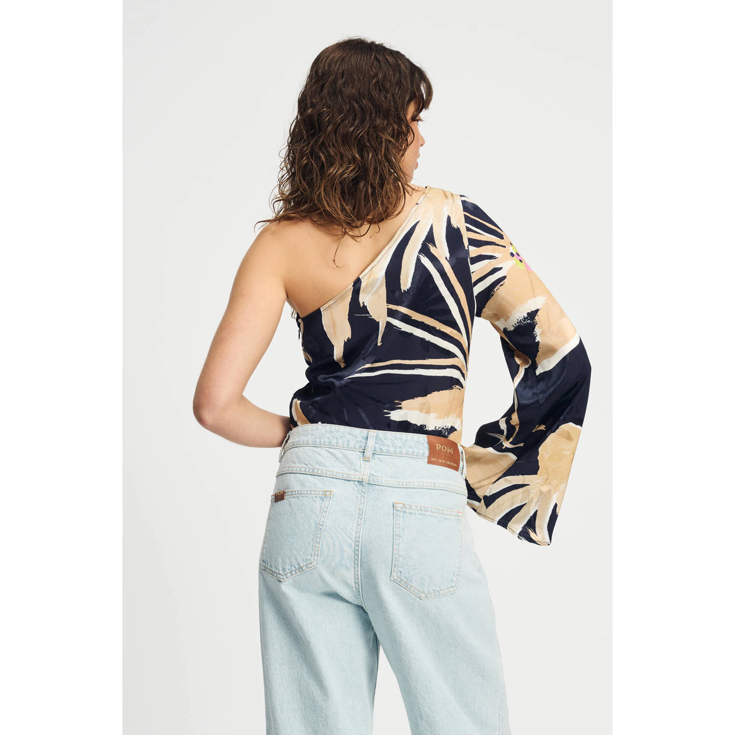 POM Amsterdam one shoulder top donkerblauw