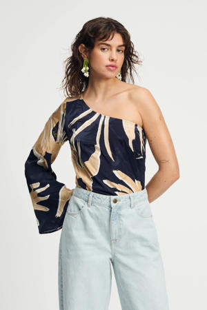 one shoulder top donkerblauw