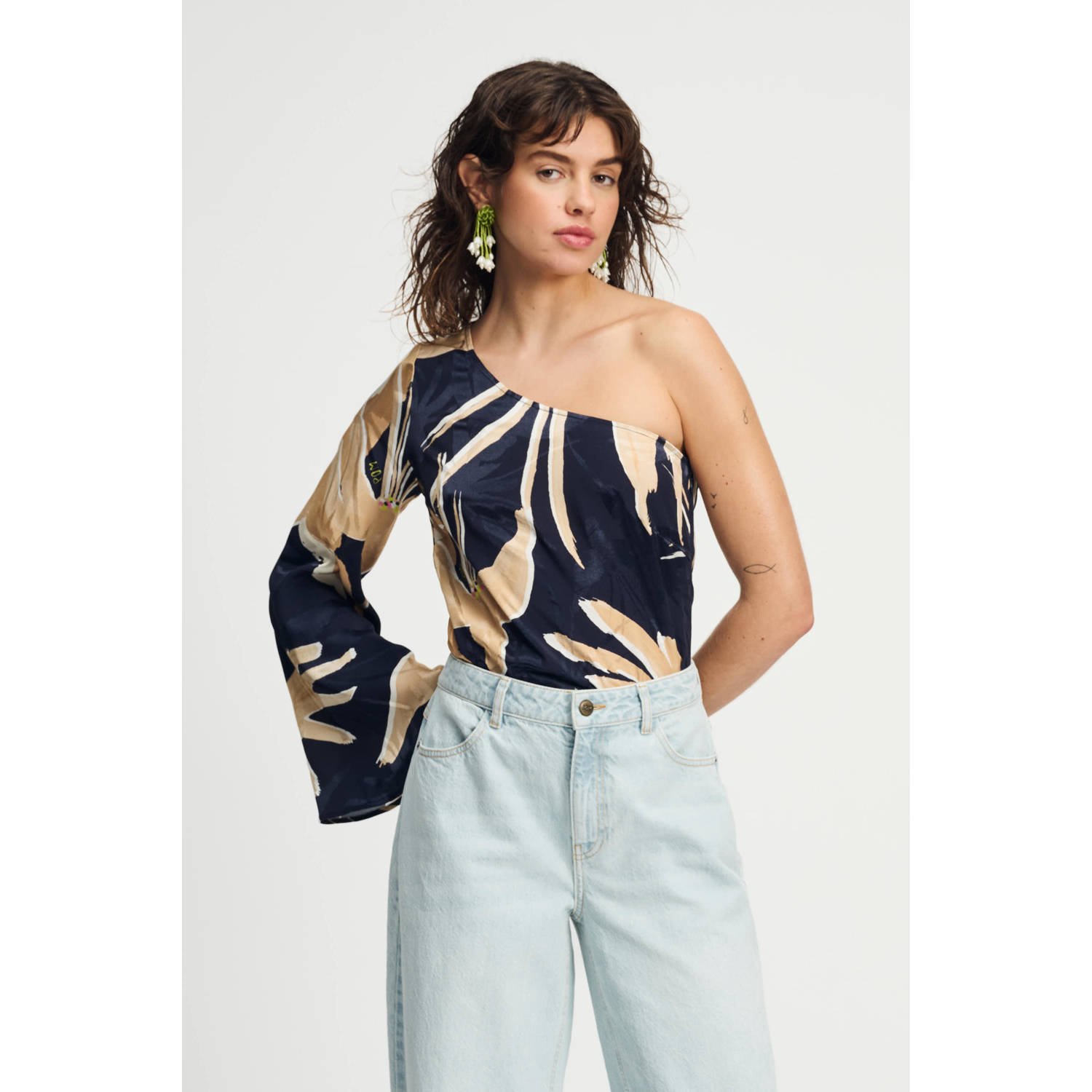 POM Amsterdam one shoulder top donkerblauw