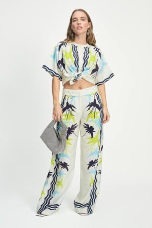 wide leg high waist casual broek wit