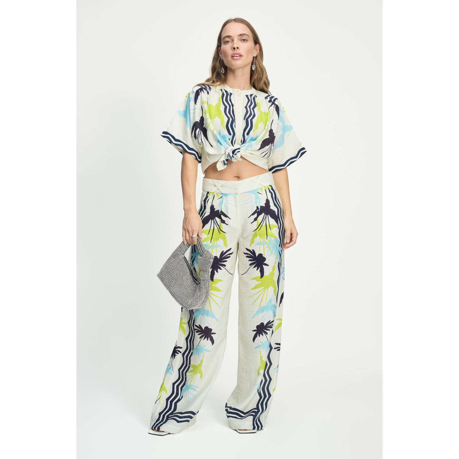 POM Amsterdam wide leg high waist casual broek wit