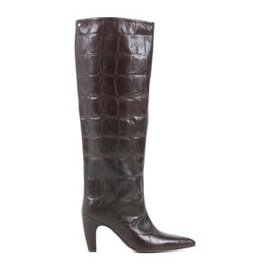 leren hoge laarzen met crocoprint donkerbruin