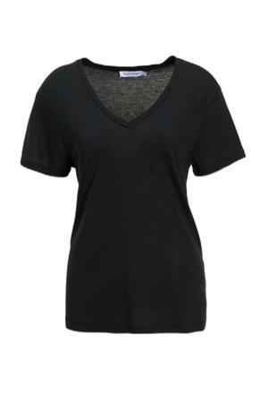 loose fit T-shirt met V-hals zwart