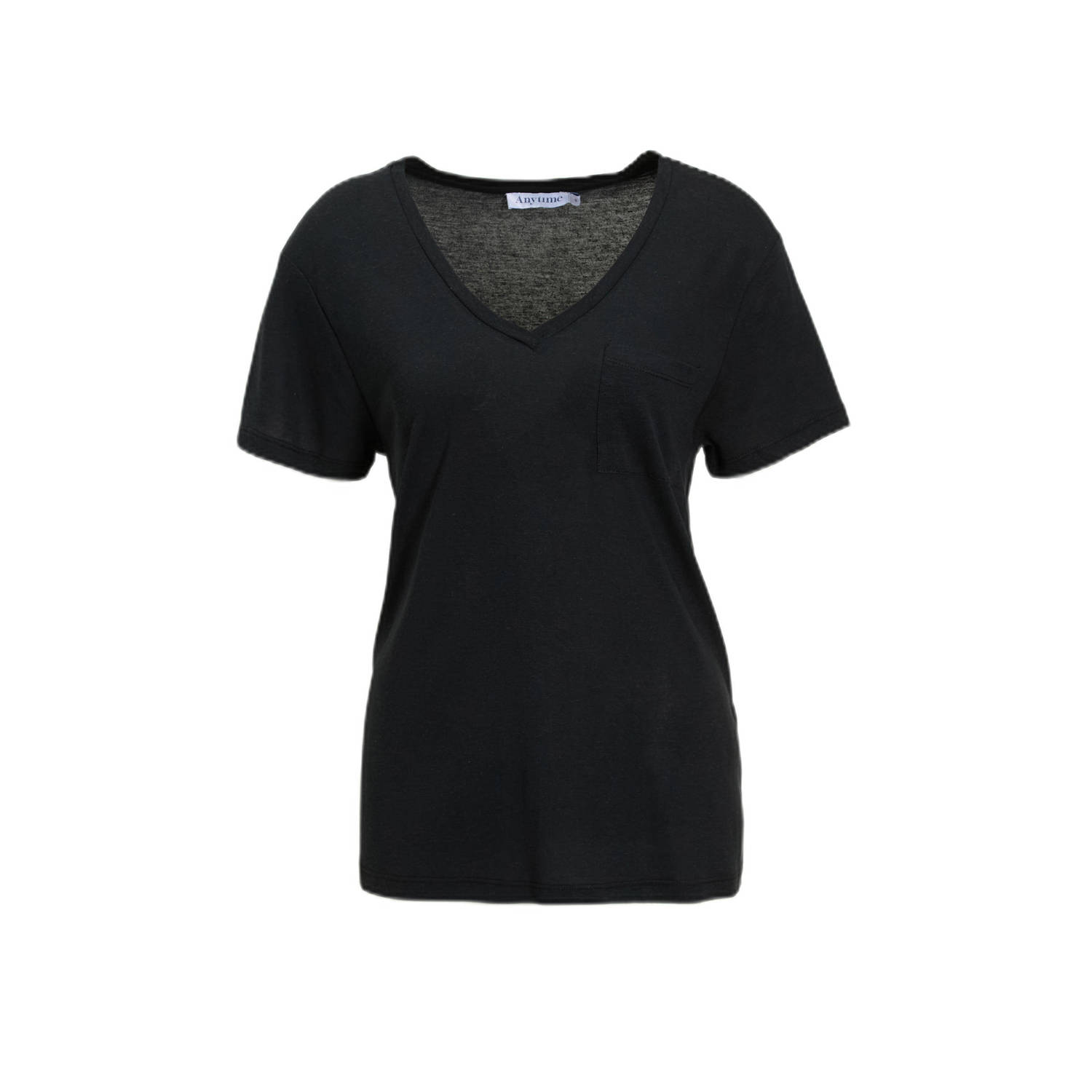 Anytime loose fit T-shirt met V-hals zwart