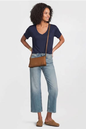 loose fit T-shirt met V-hals donkerblauw