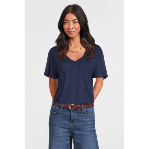 Anytime loose fit T-shirt met V-hals donkerblauw afbeelding
