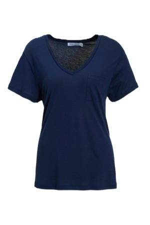 loose fit T-shirt met V-hals donkerblauw