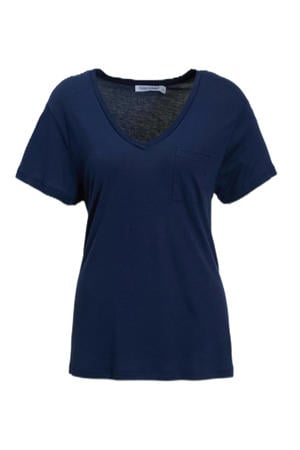 loose fit T-shirt met V-hals donkerblauw