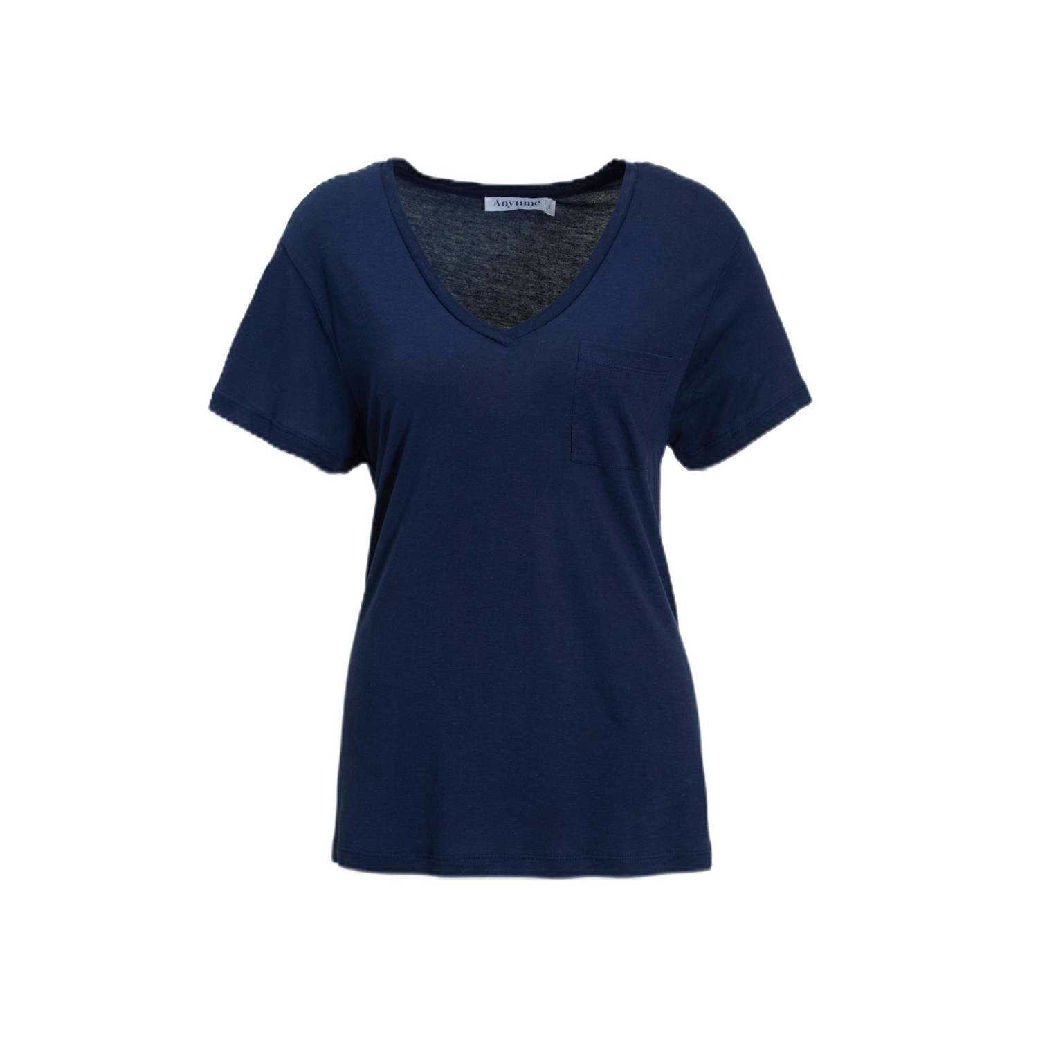 Anytime loose fit T-shirt met V-hals donkerblauw
