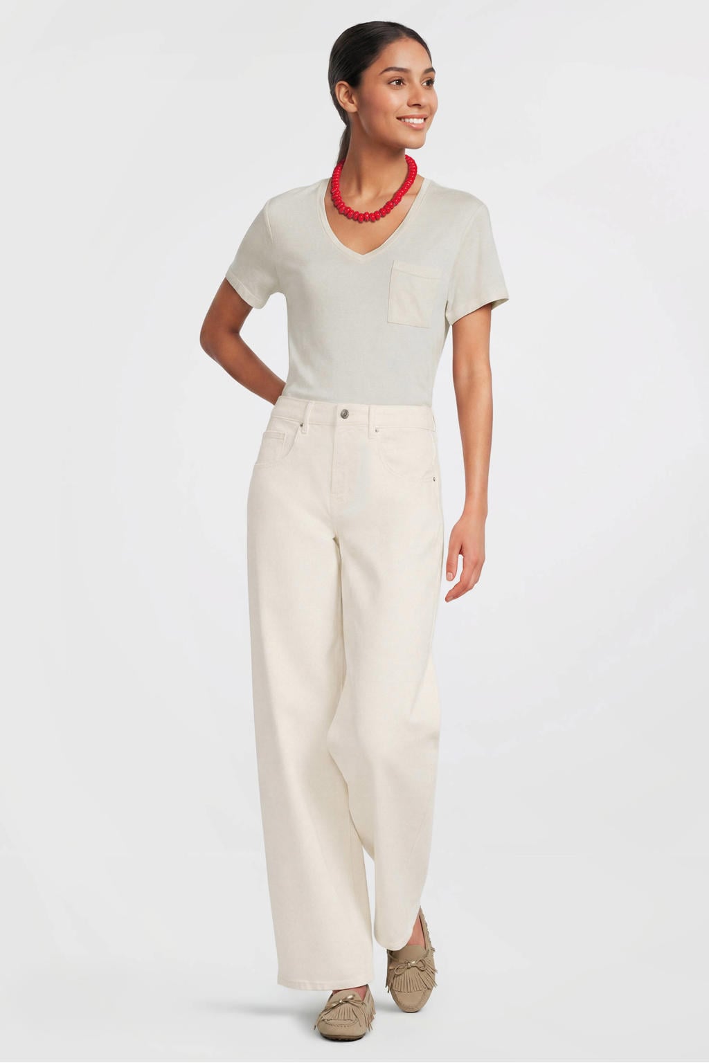 Anytime loose fit T-shirt met V-hals wit