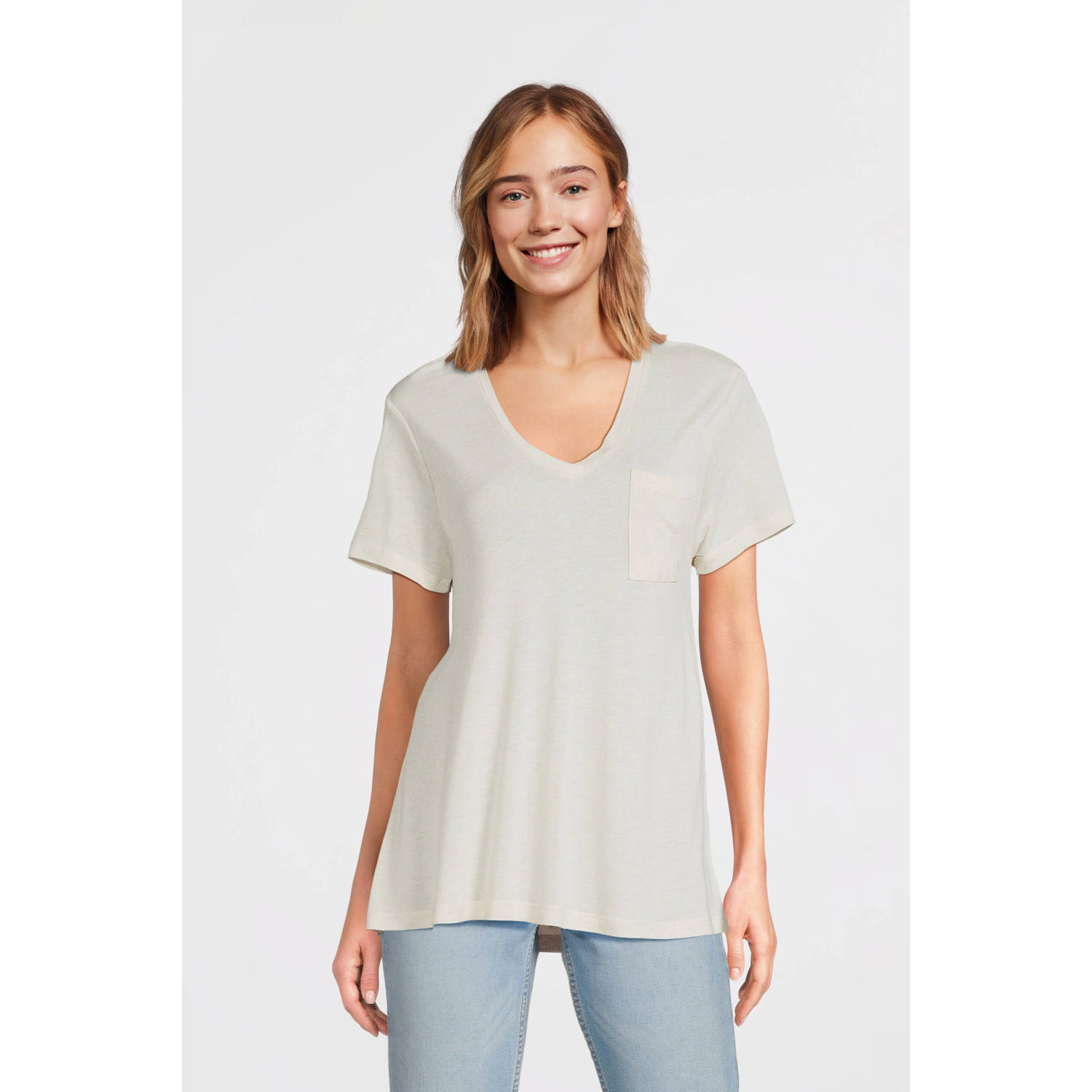 Anytime loose fit T-shirt met V-hals wit