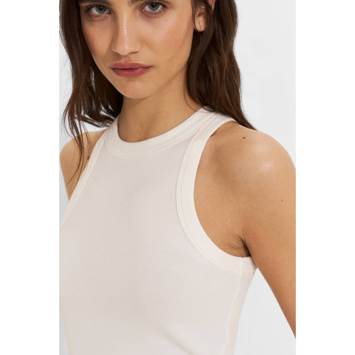 Ruby rib gebreid singlet wit
