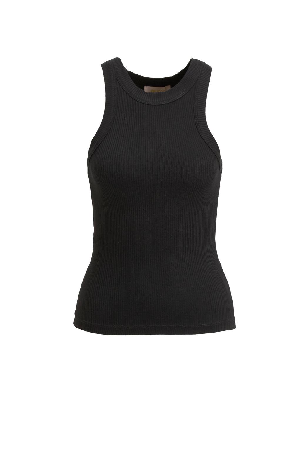 Zwarte dames Ruby rib gebreid singlet van viscose met effen en ronde hals