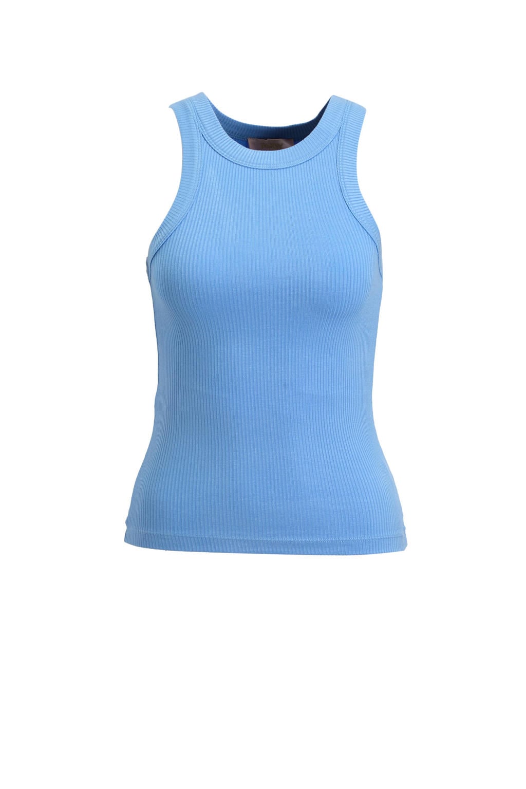 Lichtblauwe dames Ruby rib gebreid singlet van viscose met effen en ronde hals