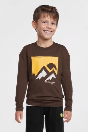 longsleeve met printopdruk donkerbruin