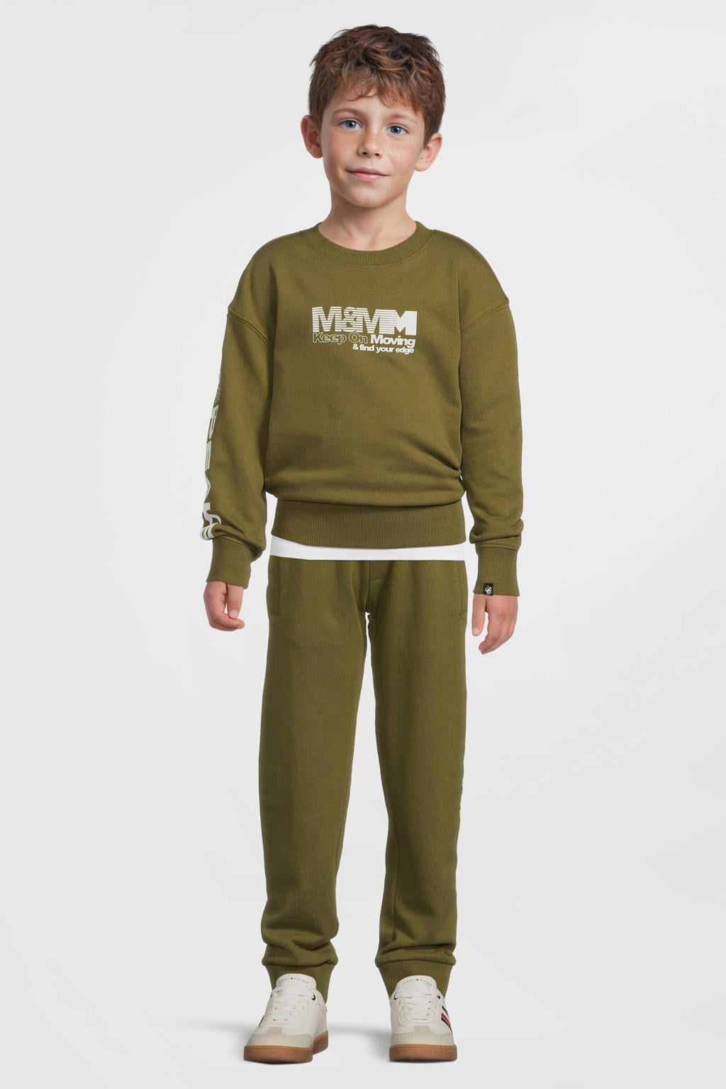 Groene jongens Me & My Monkey joggingbroek van katoen met elastische tailleband met koord en printopdruk