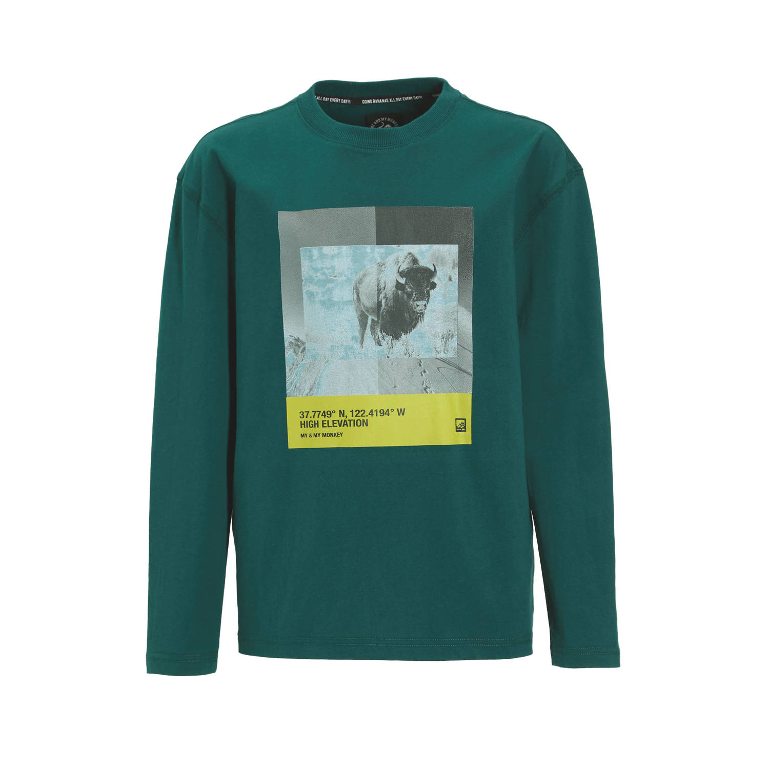 Me & My Monkey longsleeve met printopdruk donkergroen
