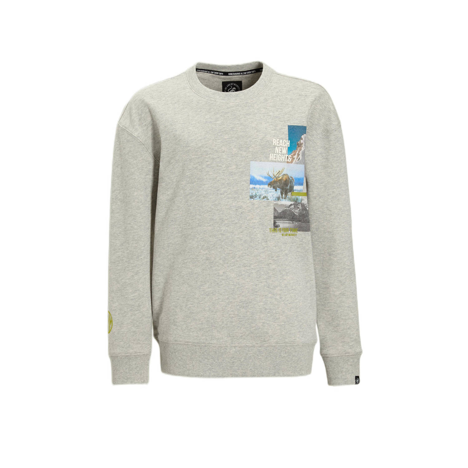 Me & My Monkey sweater met printopdruk grijs