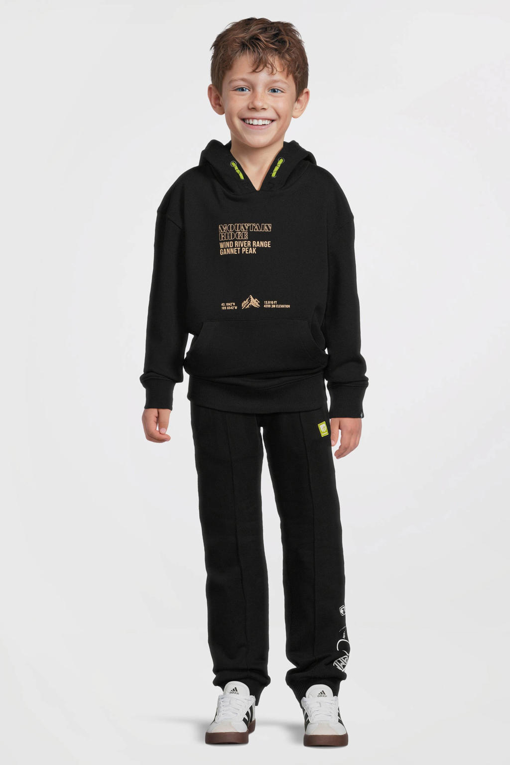 Zwarte jongens Me & My Monkey hoodie van sweat materiaal met printopdruk, lange mouwen en capuchon