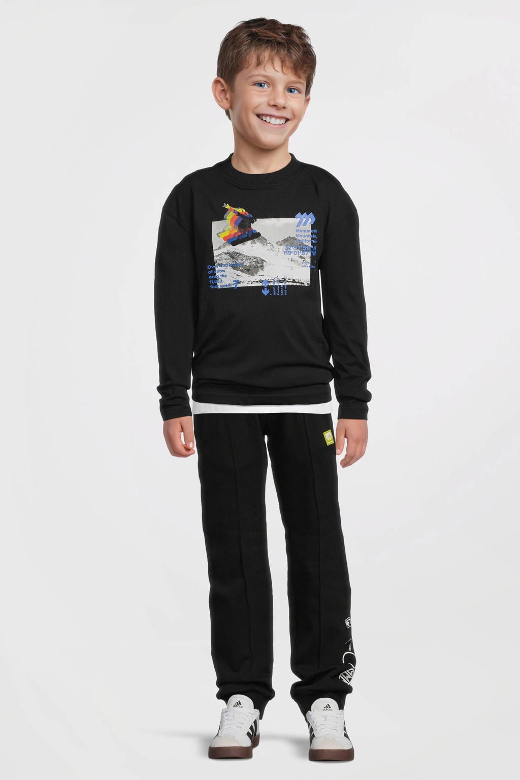 Zwarte jongens Me & My Monkey longsleeve van katoen met printopdruk, lange mouwen en ronde hals