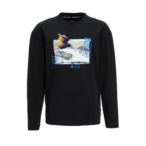 Me & My Monkey longsleeve met snowboardprint zwart afbeelding