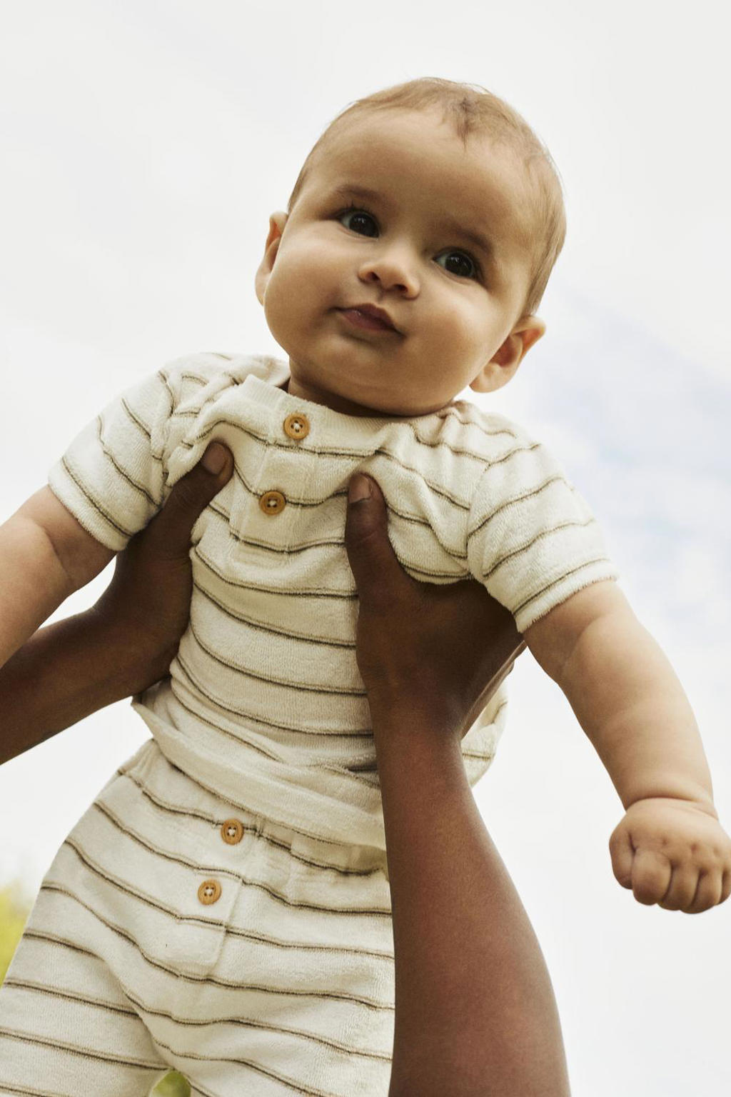 Wit en beige jongens NAME IT BABY T-shirt van katoen met strepenprint, korte mouwen, ronde hals en textuur