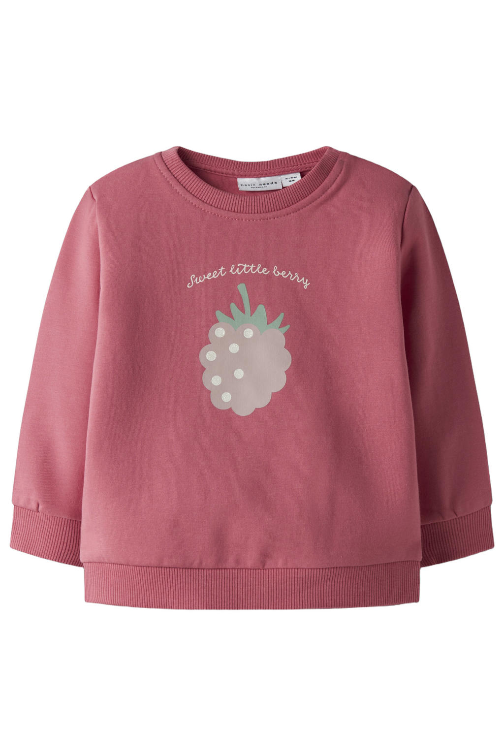 Roze meisjes NAME IT BABY sweater met printopdruk, lange mouwen, ronde hals en drukknoopsluiting