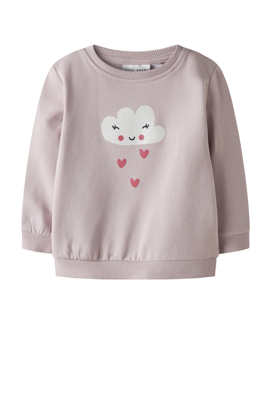 Lilakleurige meisjes NAME IT BABY sweater met printopdruk, lange mouwen, ronde hals en drukknoopsluiting